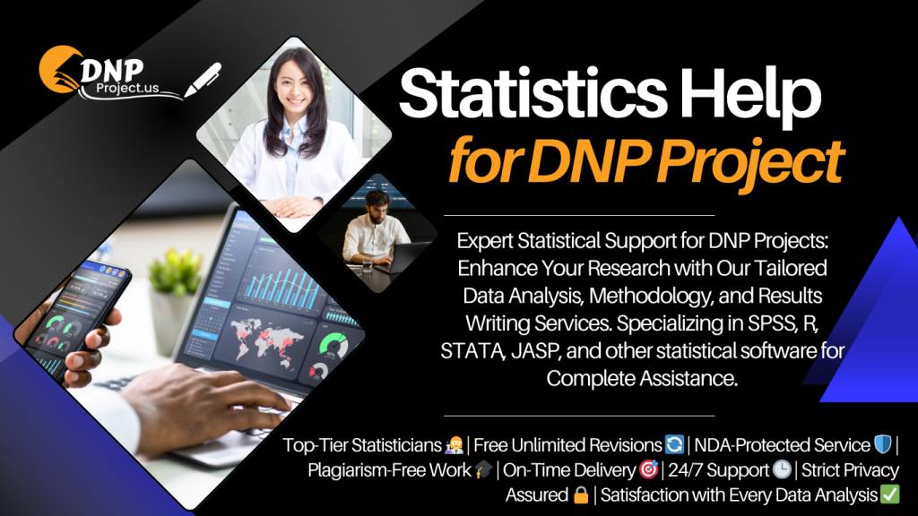 A poster showcasing expert data analysis services for DNP projects, featuring various statistical tools and methodologies